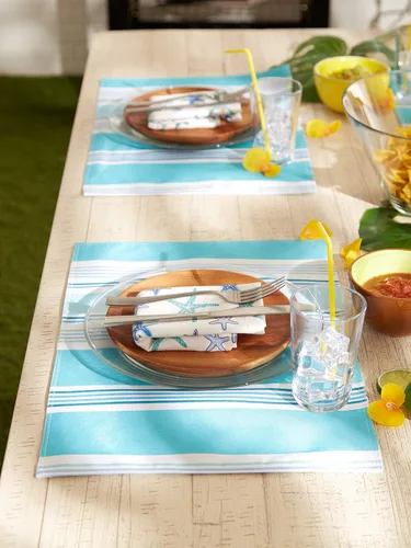 Miniatura 6 de DII - Colección de mesa de verano con rayas para exterior, uso múltiple, lavable a máquina, juego de manteles reversibles, 13x19, casa de playa