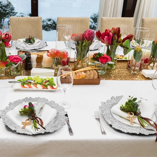 Miniatura 6 de Juego de 32 bajoplatos Reef para mesa de cena, bandeja de servicio, bajoplatos florales de plástico decorativos para decoración de mesa, para bodas