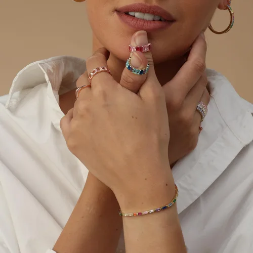 Miniatura 3 de AFFY Pulsera de tenis de piedras preciosas multicolor chapada en oro blanco de 14 quilates, regalo de Navidad para ella