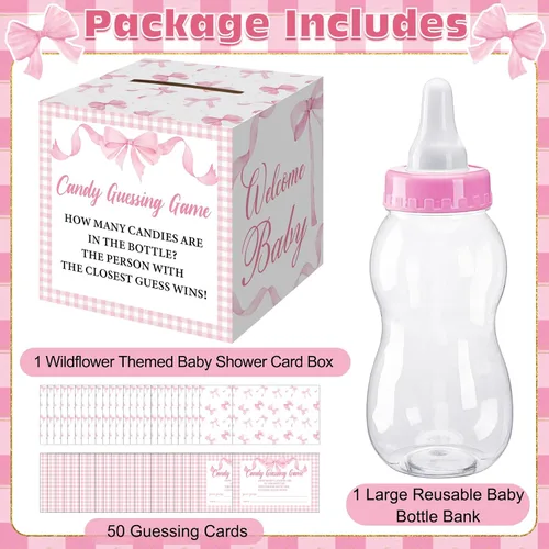 Miniatura 3 de Glenmal Juego de 52 piezas de regalo para juegos de baby shower, biberón grande para juego de ducha, adivina cuántos dulces decoraciones