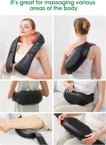 Miniatura 9 de Masajeador Shiatsu inalámbrico de cuello y espalda con calor para aliviar el dolor de tejido profundo, almohada eléctrica recargable 4D de masaje