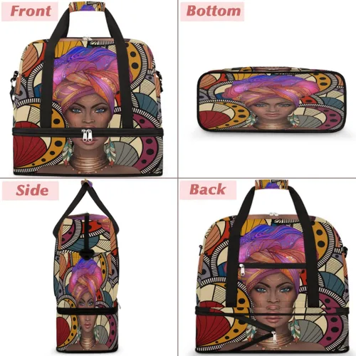 Miniatura 3 de Bolsa de viaje africana afro mujer deportiva bolsa de gimnasio para mujer y hombre, bolsa plegable impermeable para fin de semana para entrenamiento
