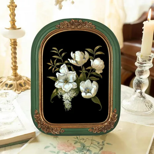 Miniatura 4 de Marco de fotos mini vintage de 2,5x3,5 pulgadas, marco de fotos antiguo adornado con relieve floral, para exhibición en pared y mesa, con frente