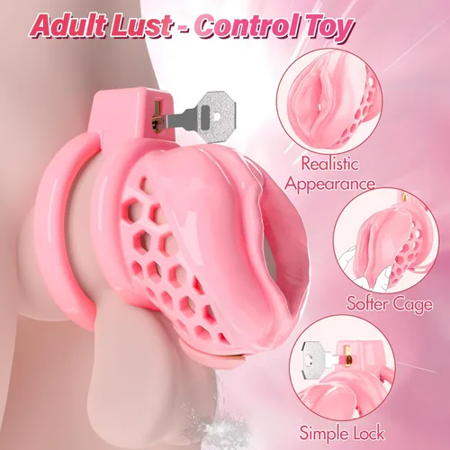 Miniatura 2 de Jaula de castidad masculina – Jaula de pene suave y ligera con vagina y clítoris realistas y anillos de 6 tamaños, cómodo dispositivo de castidad
