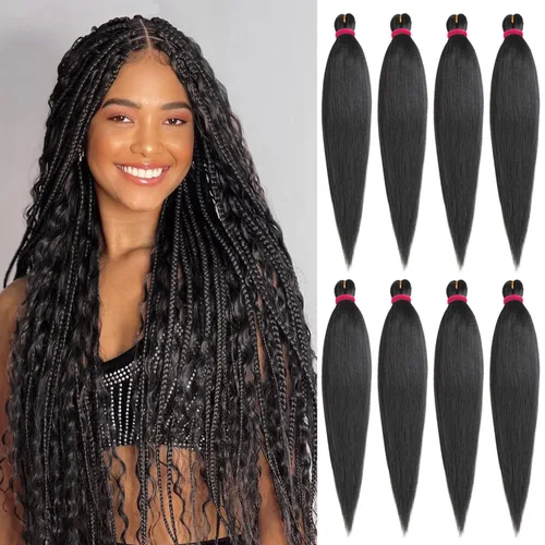 Miniatura 20 de Leeven 26 pulgadas, 2 paquetes de cabello trenzado color lila claro preestirado, cabello trenzado lavanda preestirado, extensiones de cabello