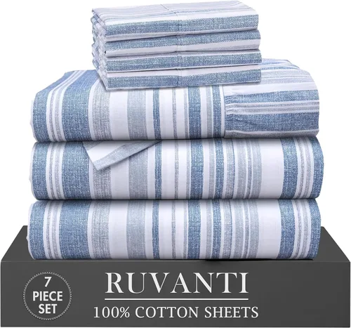 Miniatura 24 de RUVANTI 6 Piezas Sábanas de Algodón - 100% Algodón Natural Suave, Ligeras y Transpirables Sábanas de Percal Crujiente, Sábanas de Cama Tamaño Full