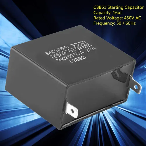 Miniatura 2 de Cbb61 15Uf 5% 300Vac 50 60Hz Condensador de motor de plástico negro Cbb61 Motor Corriendo Condensador de arranque Cqc 350V AC 16Uf 50 60Hz