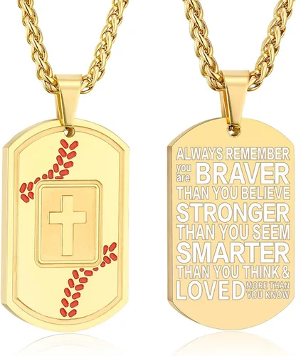 Miniatura 9 de Collar de cruz con versículo bíblico de béisbol, acero inoxidable, dije de cruz en tono negro/dorado/plateado, regalos religiosos, joyería deportiva