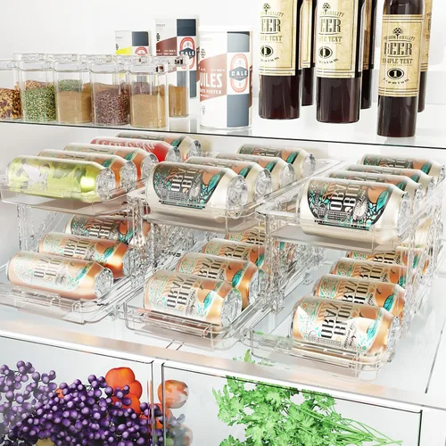 Miniatura 2 de Dispensador de latas de soda para refrigerador, portadores de latas para nevera, organizador de latas de soda de ancho ajustable para refrigerador