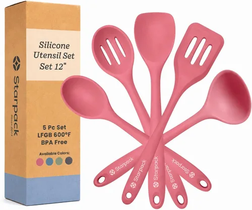 Starpack Juego de utensilios de cocina de silicona 'Revuelve y sirve' (5 piezas) - 26.7 cm - Juego de utensilios de cocina resistente al calor hasta
