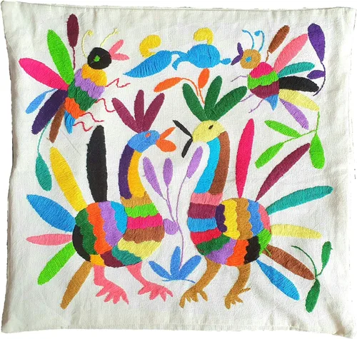 Miniatura 3 de ALKIMIA INC Funda de almohada mexicana hecha a mano con bordado auténtico Otomi Tenango