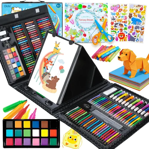 Suministros de Arte, Set de Arte de 297 Piezas Kit de Dibujo para Niñas Niños Artistas, Caja de Regalo de Arte de Lujo con Caballete Plegable,