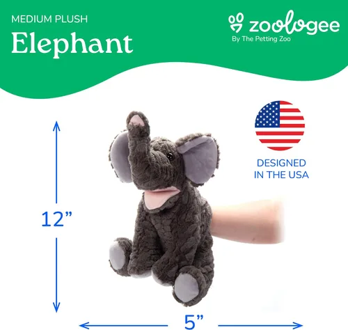 Miniatura 3 de The Petting Zoo Marioneta de peluche de elefante de mano, regalos para niños, animales de marioneta, juguete de peluche interactivo de elefante