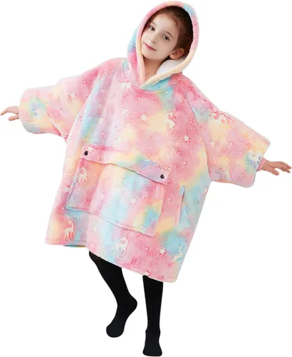 Miniatura 30 de KFUBUO Manta portátil con capucha de sherpa para niños, todos los patrones, sudadera de gran tamaño con bolsillo, regalos de cumpleaños para niñas