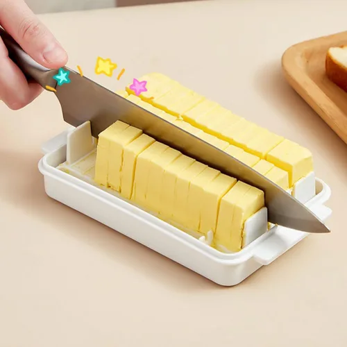 Miniatura 4 de UPKOCH Caja de mantequilla con tapa y cortador de acero inoxidable de 6.49 x 3.74 x 1.96 pulgadas, contenedor de almacenamiento de mantequilla