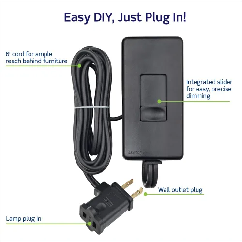 Miniatura 3 de Leviton Regulador de luz enchufable de mesa para bombillas LED regulables, halógenas e incandescentes, TBL03-10E, negro