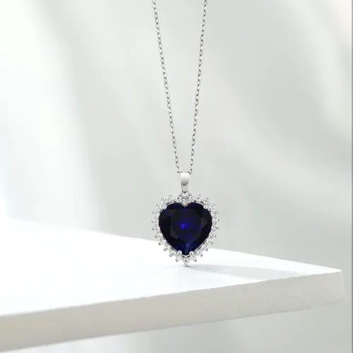 Miniatura 6 de Gem Stone King Collar de corazón de plata de ley 925 Collar con colgante de halo de amor para mujer 1/2 pulgada con cadena de plata