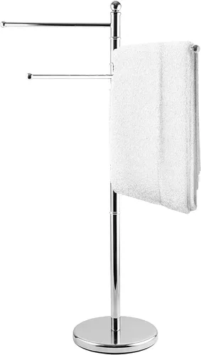 Miniatura 8 de MyGift Toallero de pie para baño, toallero independiente de 40 pulgadas con 3 brazos de barra giratorios, soporte de toalla colgante negro mate