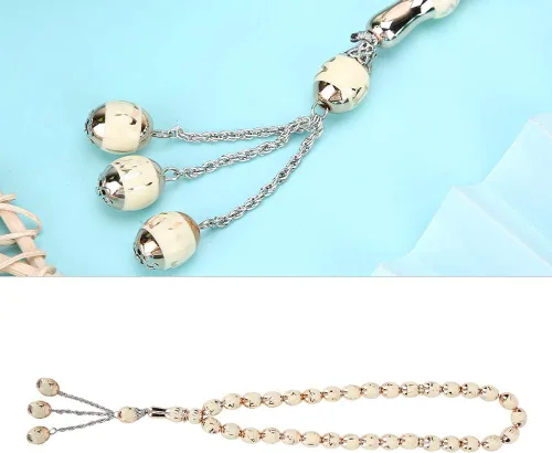 Miniatura 3 de HEEPDD Cuentas de oración musulmana de 13.8 in de longitud y 0.472 in, pulsera Tasbih beige, 33 cuentas de conteo preciso de Dhikr para uso diario