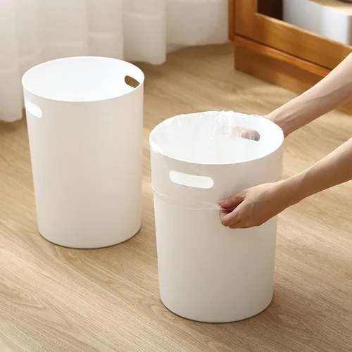 Miniatura 7 de Lyellfe Paquete de 6 cubos de basura pequeños, papelera redonda de plástico de 1.5 galones con asas, contenedor de basura blanco para espacio