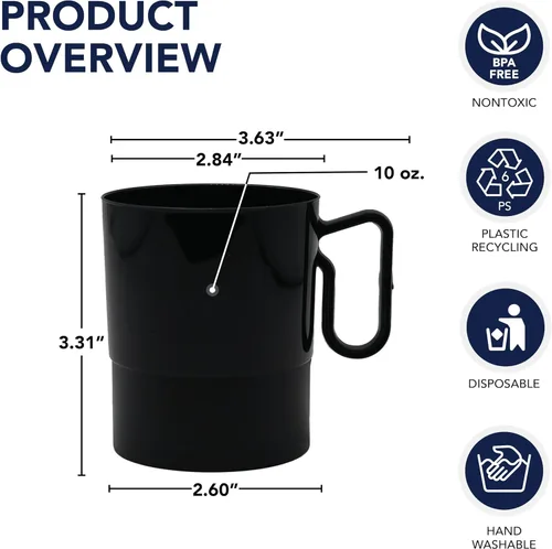 Miniatura 2 de Party Essentials Taza de café de plástico duro de 8 onzas con asa, 20 unidades, color negro bistró