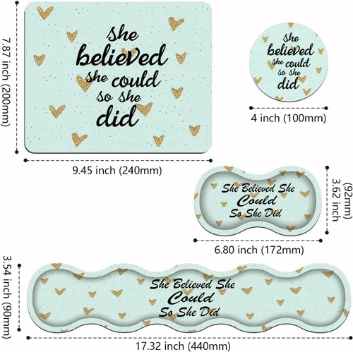 Miniatura 2 de Juego de reposamuñecas ergonómico para teclado y alfombrilla para mouse [4 piezas], She Believed She Could So She Did, base de goma antideslizante