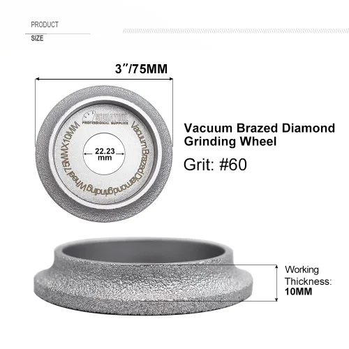 Miniatura 2 de SHDIATOOL 3 Pulgadas/75mm Rueda de Diamante de Perfil Manual Altura 10mm Demi-bullnose Borde de Molienda para Piedra Mármol Granito Roca