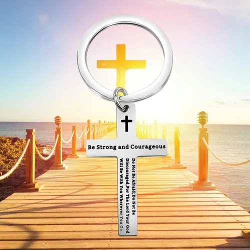 Miniatura 7 de Llavero cristiano Be Strong and Courageous Joshua 19 con versículo bíblico para perro, joyería religiosa