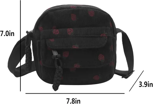 Miniatura 28 de Bolso cruzado de pana de fresa para mujeres y niñas, bonito bolso de mano con diseño de fresa, bolso de mensajero pequeño, bolso de hombro