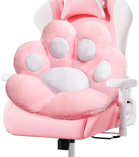 Miniatura 7 de DOBUONO Cojín Kawaii de pata de gato, cojín para silla de oficina, cómodo cojín de felpa para silla de juegos, cojín de asiento Kawaii para niña