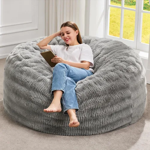 Miniatura 32 de Hobestluk Sillas de Puf para Adultos, Silla de Puf con Relleno, Bolsas Grandes con Funda de Felpa en Relieve, Sillas de Puf Gigantes para Adultos