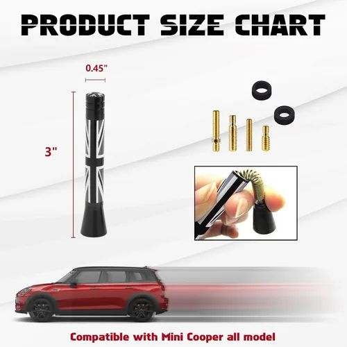 Miniatura 4 de x xotic tech Antena corta para automóvil con bandera de Union Jack compatible con Mini Cooper todos los modelos de 3 pulgadas (negro/gris)