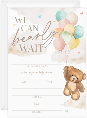 Miniatura 9 de Canopy Street Adventure Awaits - Invitaciones para baby shower / 25 invitaciones de baby shower con temática de montaña en blanco de género neutro