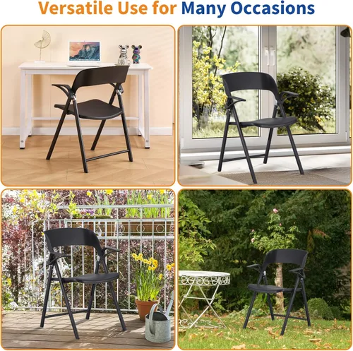 Miniatura 6 de Silla de oficina plegable, sillas plegables de plástico con reposabrazos desmontable, sillas de comedor apilables, silla plegable portátil