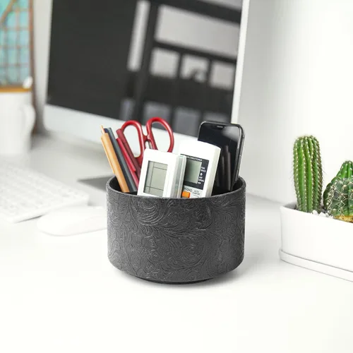 Miniatura 5 de lizimandu Organizador Redondo de Cuero para Suministros de Arte, Soporte para Control Remoto, Rotación de 360 Grados, Soporte Multifuncional