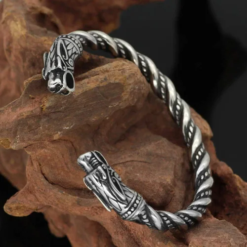 Miniatura 3 de Sisadodo Pulsera de cabeza de lobo de dragón para hombres y niños, regalo de Navidad, brazalete pagano, pulsera celta vikinga, anillos de brazo