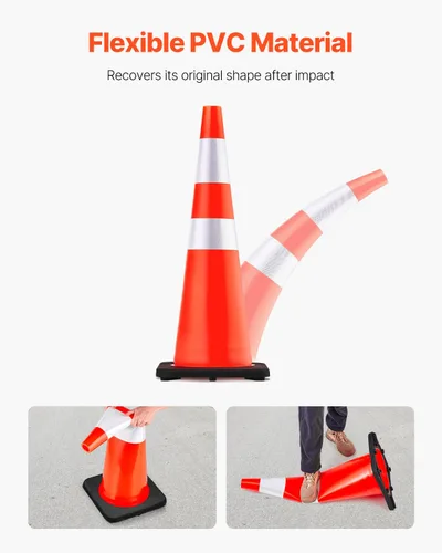 Miniatura 4 de VEVOR Conos de seguridad, paquete de 6 conos de tráfico de 36 pulgadas, conos de construcción naranja de PVC con collares reflectantes y base negra