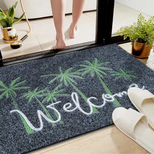 Miniatura 6 de Tapetes grandes de bienvenida para puerta delantera, exterior, tapete de entrada para puerta de entrada exterior con respaldo de goma Palmera-gris