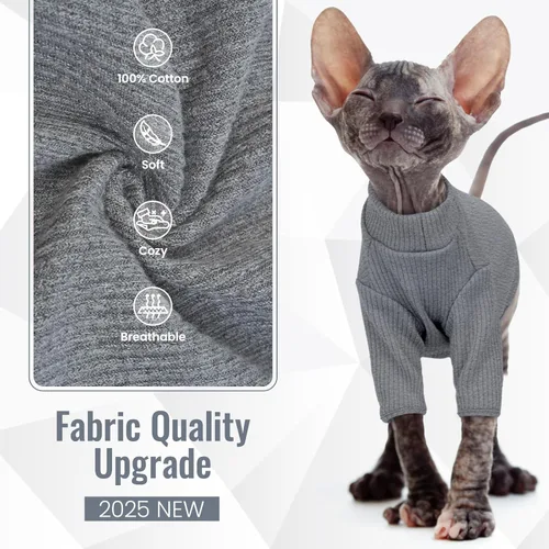 Miniatura 4 de DENTRUN Sphynx Camisas para Gatos Sin Pelo Suéter Pullover Camisetas para Gatitos, Ropa para Gatos Transpirable Suéter de Cuello Alto Adorable Ropa