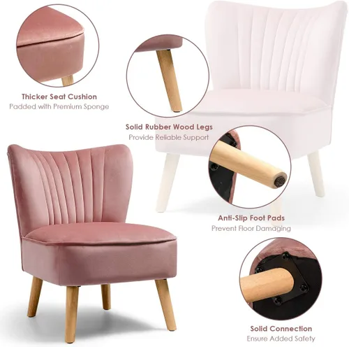Miniatura 7 de Giantex Silla decorativa de terciopelo, moderna silla tapizada con patas de madera, acolchada gruesa, sillas pequeñas sin brazos para sala de estar