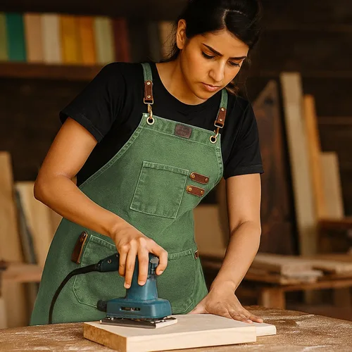 Miniatura 9 de LEATHER VILLAGE Delantales de chef para hombres y mujeres con bolsillos grandes, delantal de trabajo ajustable de lona de algodón con espalda Verde