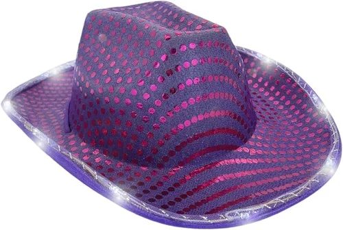 Miniatura 9 de Sombrero de vaquero con lentejuelas LED para fiesta de fiesta intermitente, fiesta de baile para cumpleaños, boda, festival, Halloween