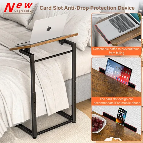 Miniatura 5 de Mesa para Bandeja de TV, Mesa Lateral para Sofá Ajustable en 8 Alturas, Mesa de Extremo en Forma de C con Ajuste de Ángulo de Inclinación de 90°