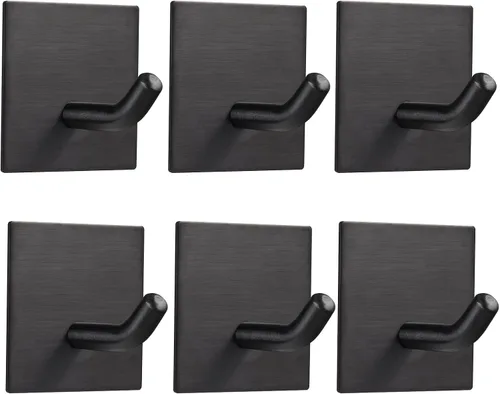 FOMANSH Ganchos adhesivos resistentes, ganchos adhesivos para pegar en la pared, soporte fuerte de acero inoxidable, ganchos autoadhesivos para Negro