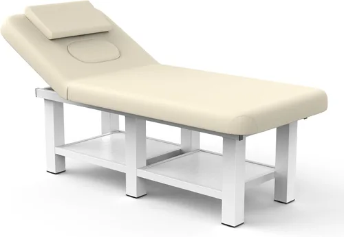 Miniatura 10 de Mesa de masaje estacionaria plegable con respaldo y espacio de almacenamiento, 6 patas cuadradas con marco de metal de piel sintética, 30.5 pulgadas