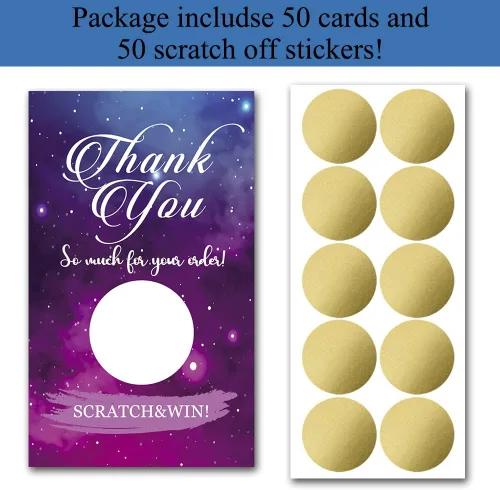 Miniatura 3 de Haizct Paquete de 50 tarjetas de agradecimiento en blanco, boletos de rascar de cielo estrellado para baby shower, suministros de fiesta de Dorado02