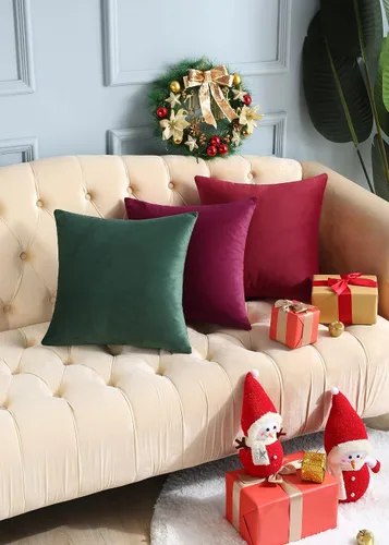 Miniatura 5 de mixeoo Fundas de Cojín Decorativas Cómodas de Navidad Rojas Rectangulares de Terciopelo Grueso Sólido Súper Suaves Casos de Cojín Decoración