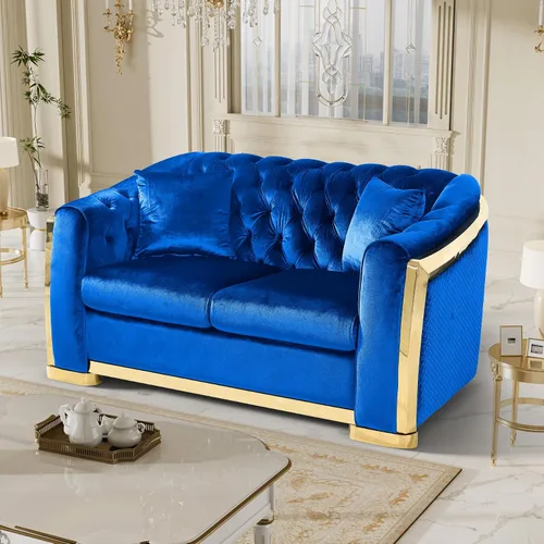 Miniatura 15 de DAMAIFROM Sofá Chesterfield moderno de mediados de siglo, sofá de terciopelo de 62"+84" pulgadas, sofá de terciopelo negro y dorado, sofá curvo