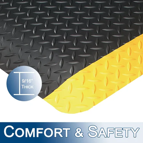 Miniatura 4 de Durable Corporation alfombra industrial de vinilo diamante, esponjosa, antifatiga, para interiores., Negro con amarillo (black With Yellow Border), 1