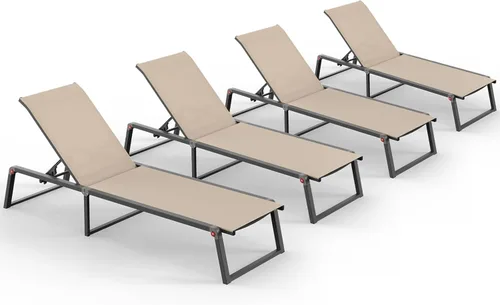 Miniatura 11 de Silla de Salón de Aluminio para Exterior, Sillas de Salón Plegables y sin Montaje para Patio y Piscina, Silla Reclinable de 5 Posiciones para Blanco